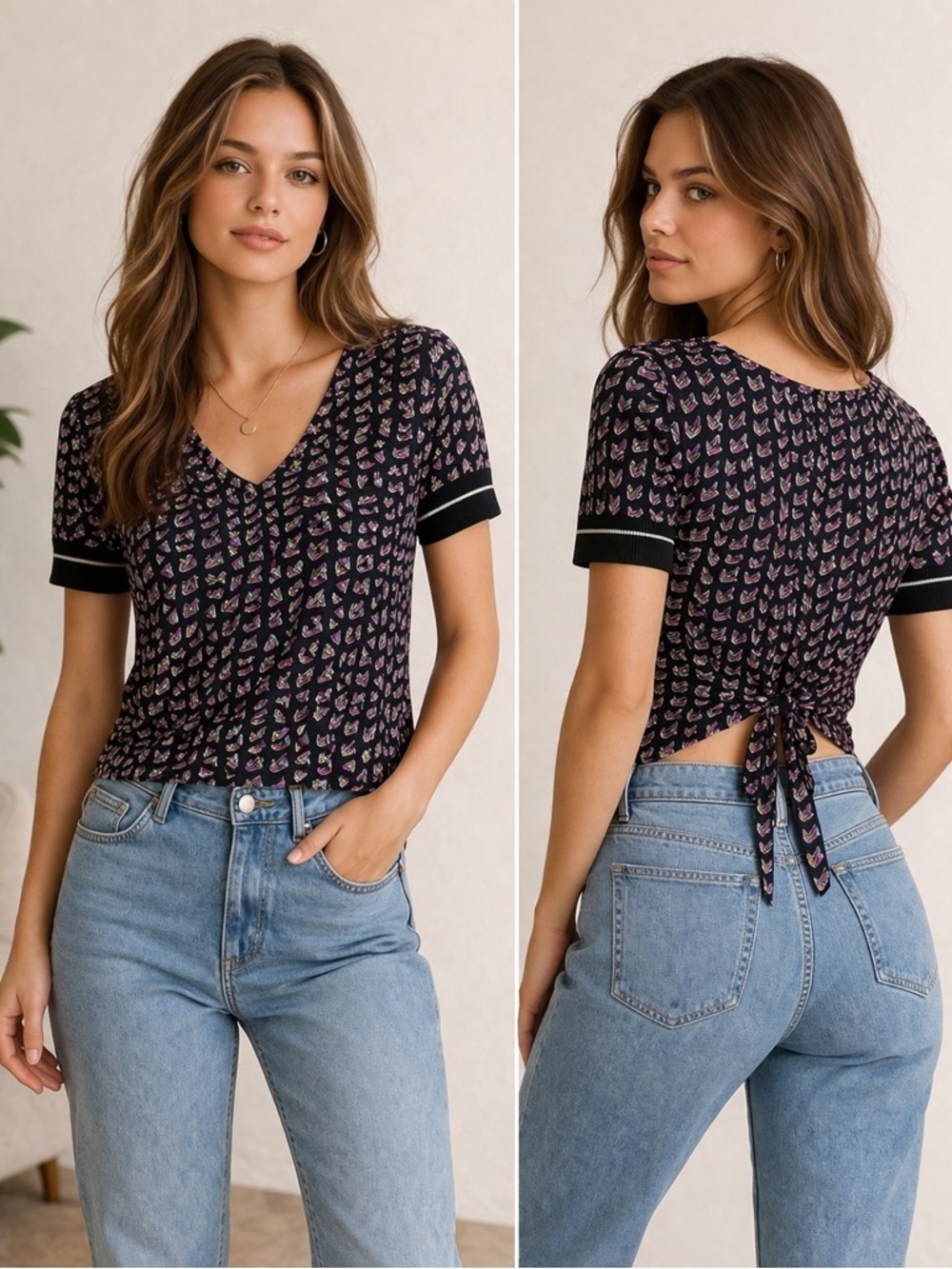 Zara Trafaluc Collection | Football Boot Tie Back Short Sleeve Top - Size XS